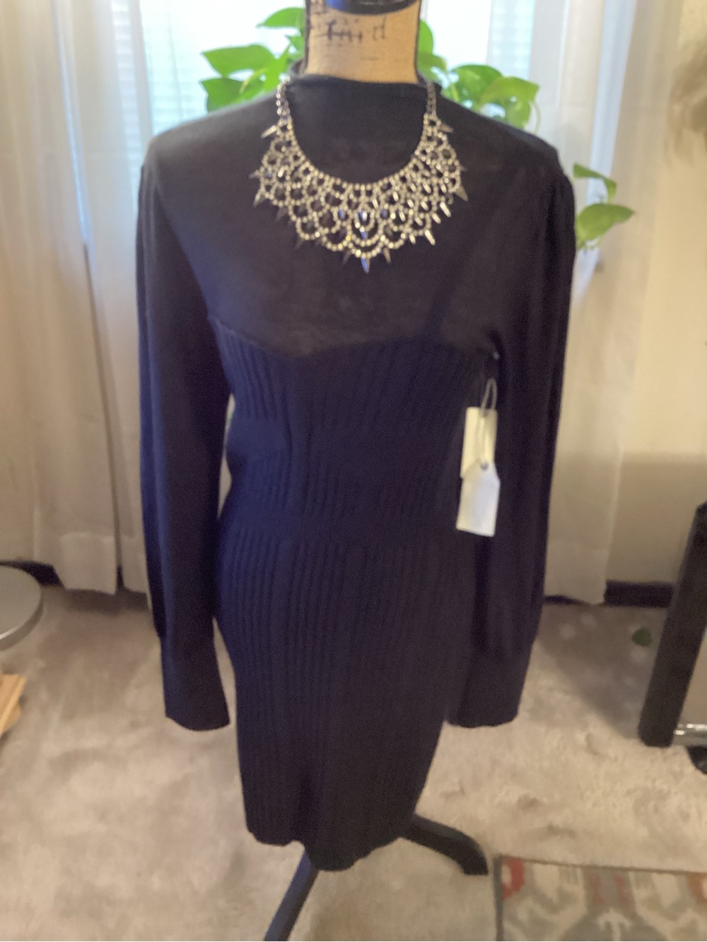 Anthropologie Black Long-Sleeve Ribbed Midi Dress